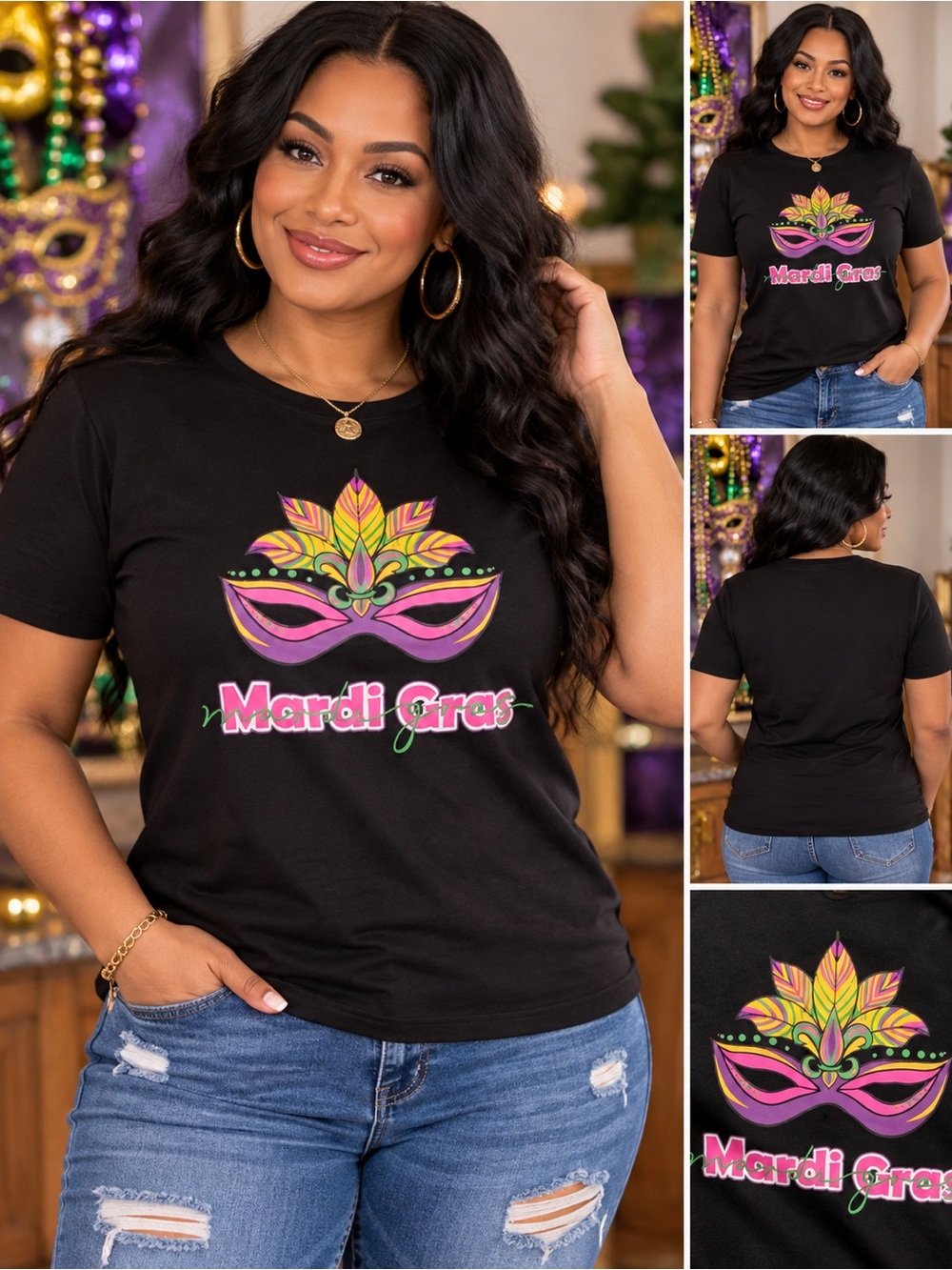 Mardi Gras Graphic Tee - Black #SP03